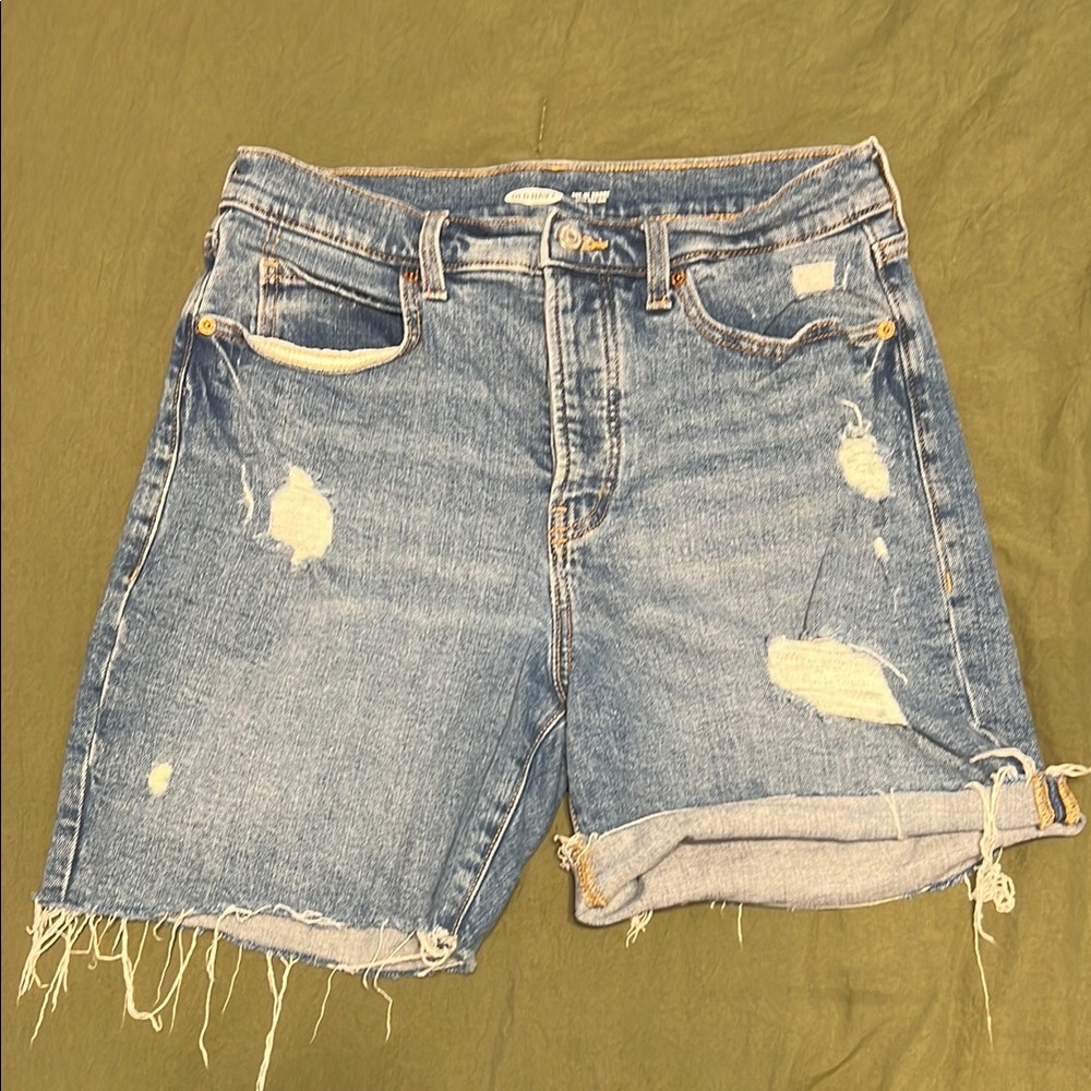 Blue High-Waisted Jean Shorts with Distressing